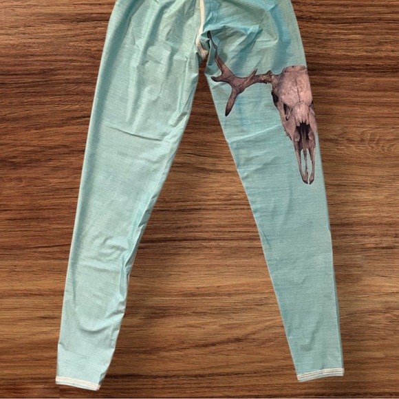 Teeki Deer Medicine Hot Pants Leggings Deer Skull Teal Green Small VGUC - Picture 6 of 11